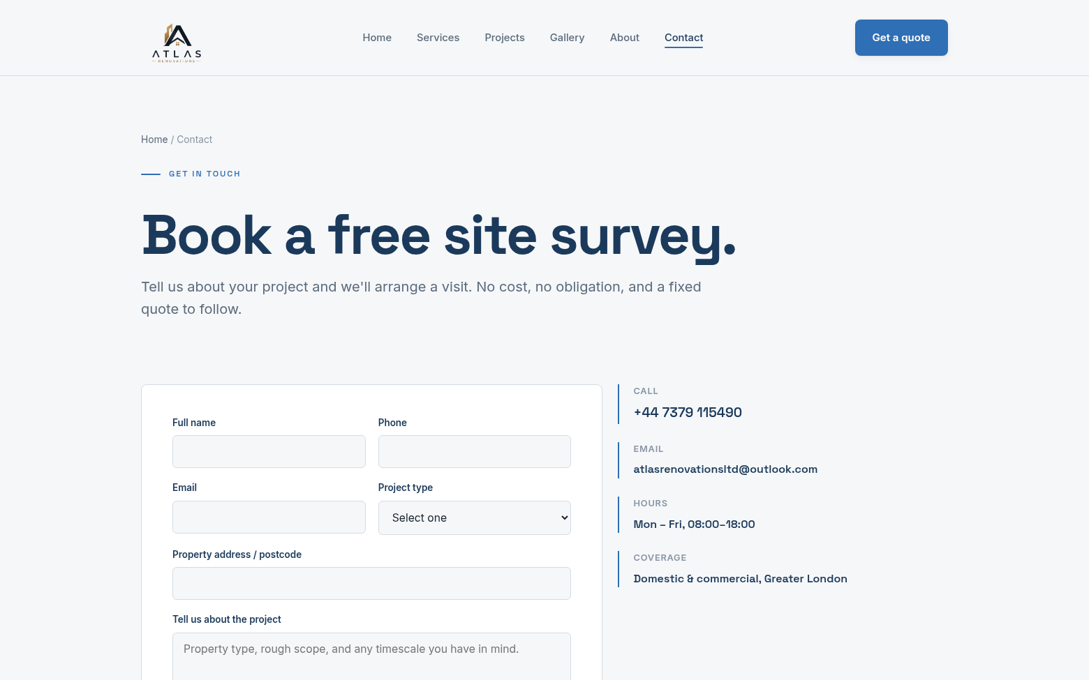 Atlas Renovations contact page
