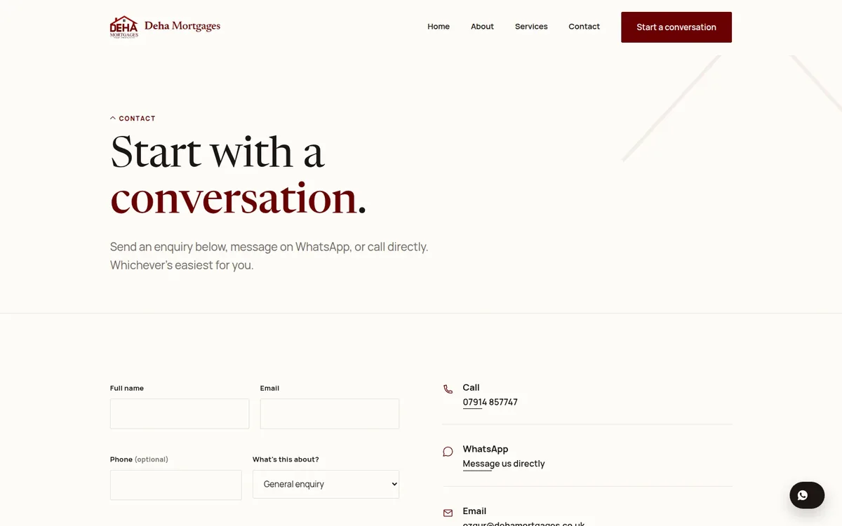 Deha Mortgages contact page