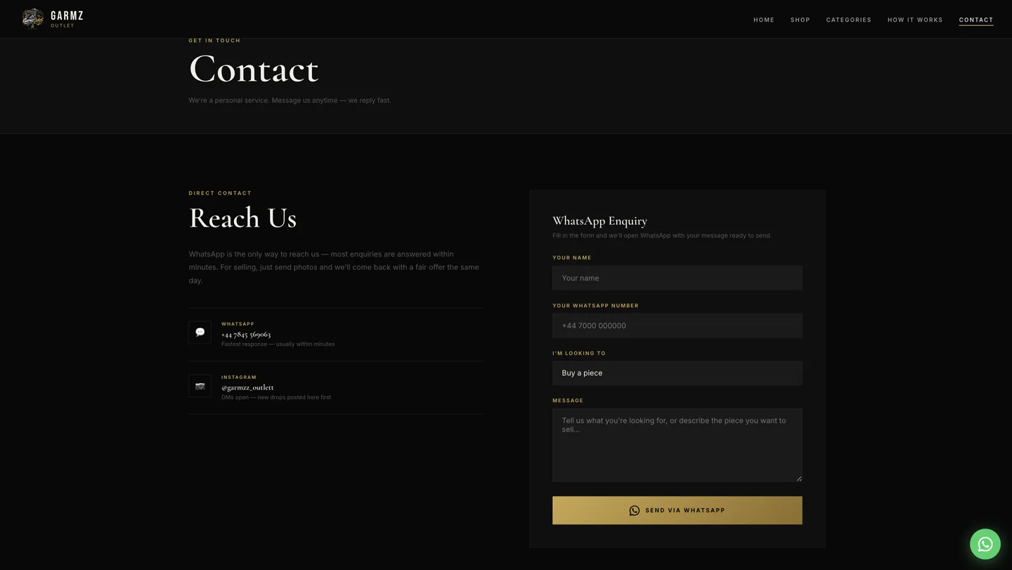 Garmz Outlet — contact